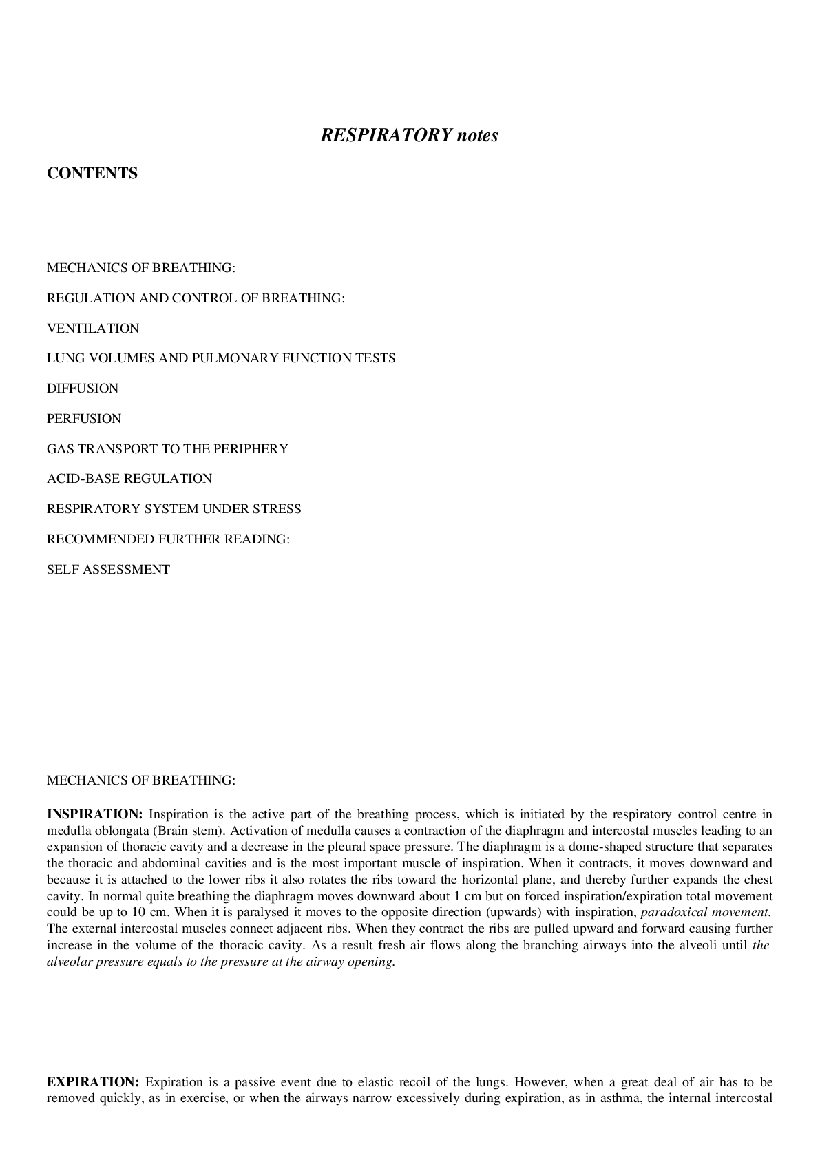 Preview image for Respiratory Notes